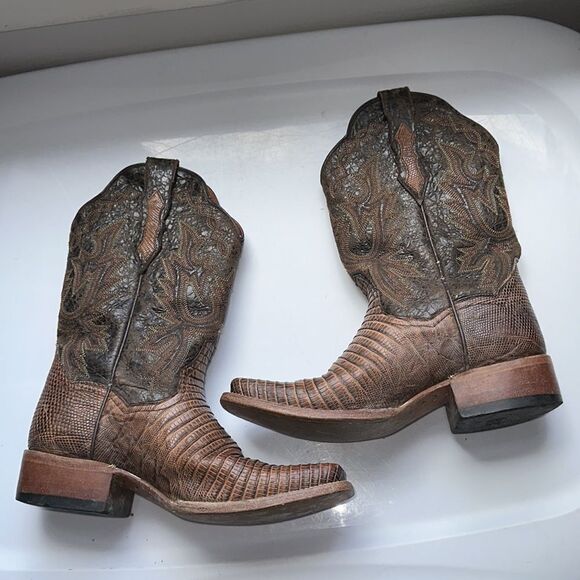 Dan Post square toe brown low heeled mid calf cowboy western boots DP 3426 - Picture 2 of 10